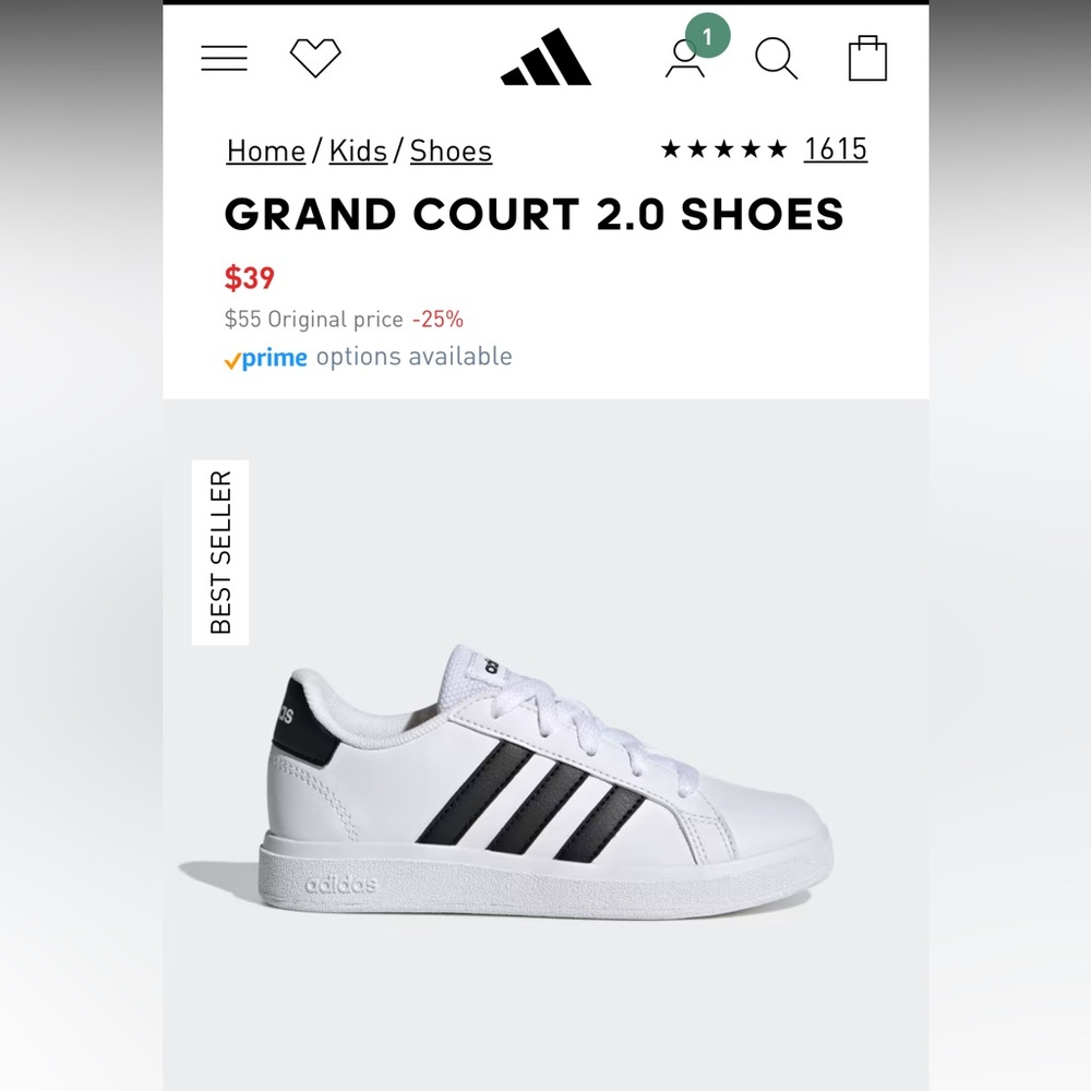 NWT 11K Adidas Grand Court 2.0 Sneakers